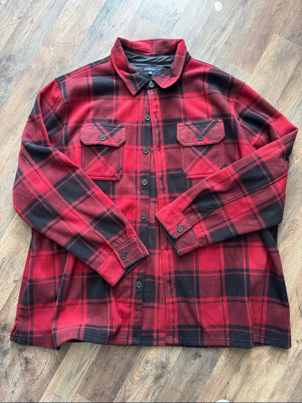 Croft & Barrow Men’s Red and Black Plaid Button-Up Fleece Shacket Size 3XL